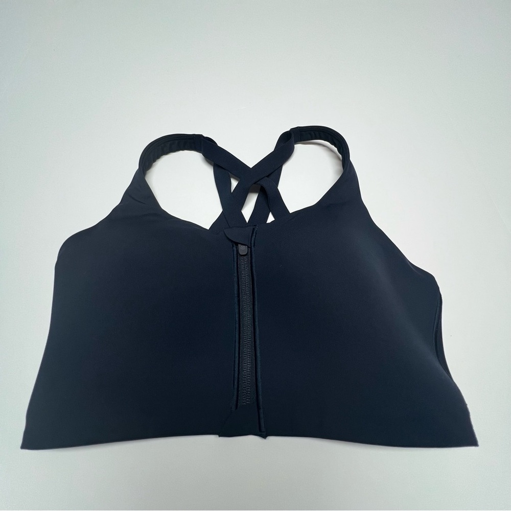 LULULEMON Dark Navy Zip Front Sports Bra Strappy Back Medium Support No Size Tag - Picture 16 of 16